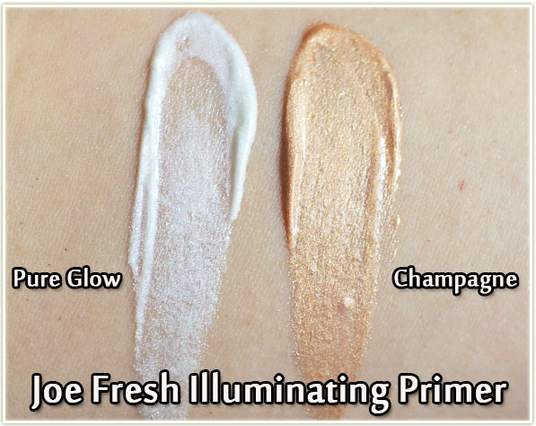 Joe Fresh Illuminating Primer swatches - Pure Glow & Champagne